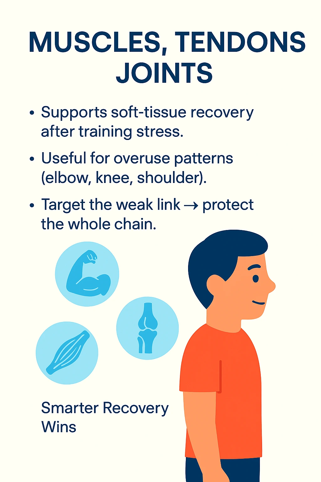 Muscle, tendon and joint icons beside an athlete in an archived BPC-157 recovery graphic.