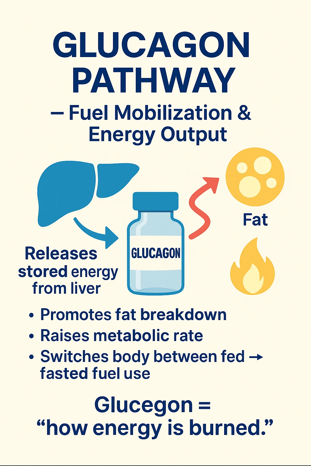 Liver, fat and energy icons in the Mazdutide series illustration of glucagon signaling.